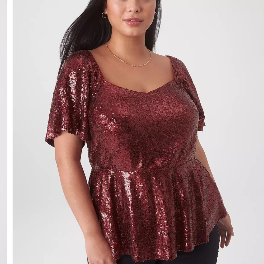 Sequin Flutter Sleeve Peplum Top - Picture 9 of 9